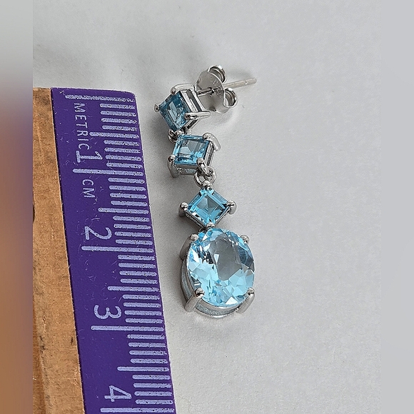 Natural Sky Blue Topaz 925 Sterling Silver Earrings - Picture 6 of 7